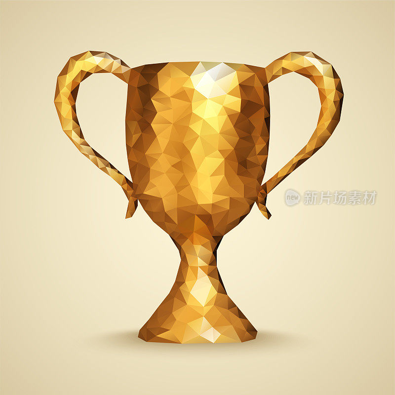 金色的三角形奖杯。冠军第一名。世界杯
