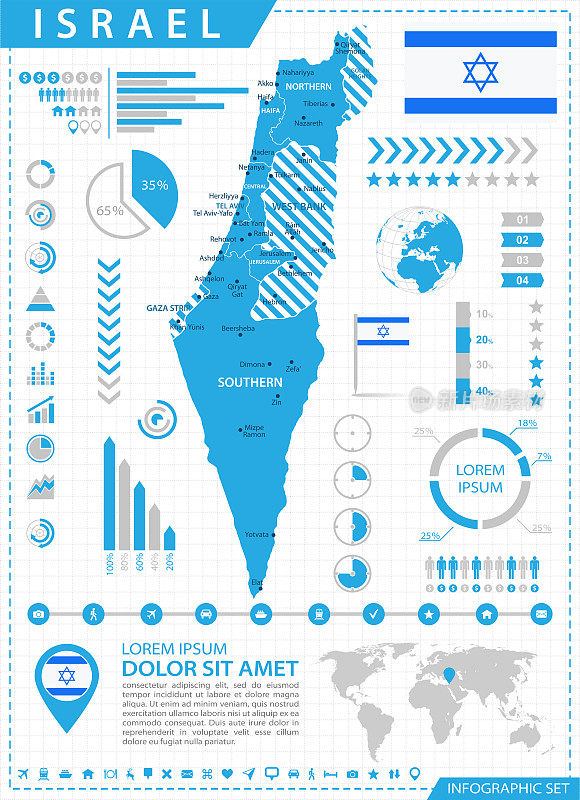 以色列地图-信息图向量