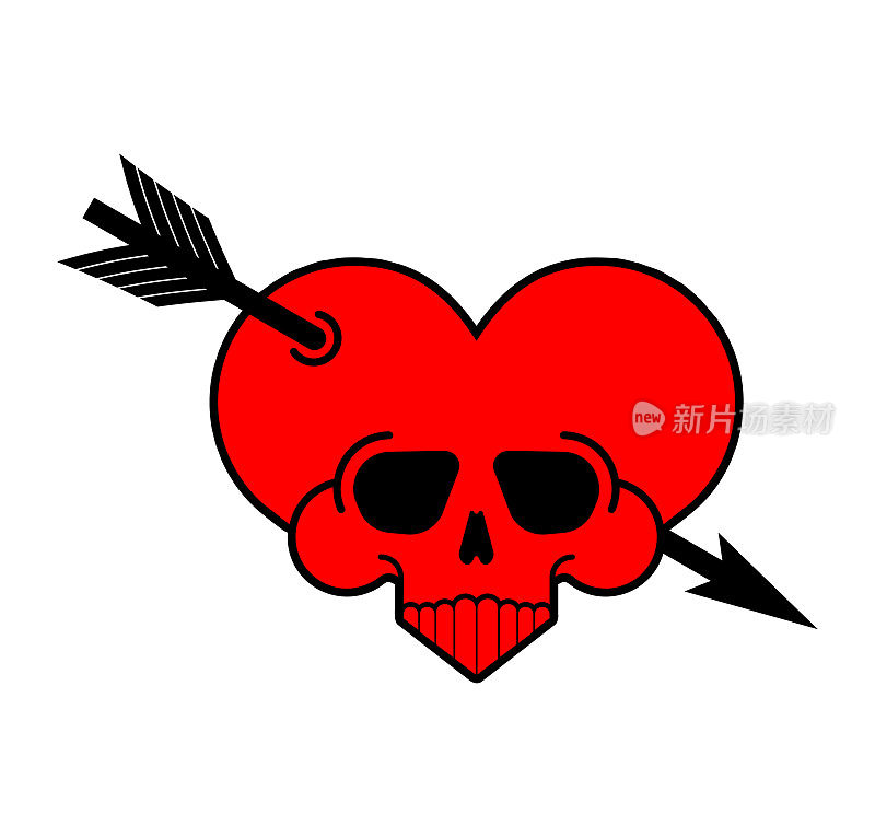 骷髅爱心的标志。致命的黑龙江的象征。一个矢量插图