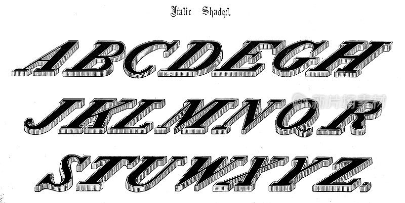 仿古原始打字字体字母:斜体阴影