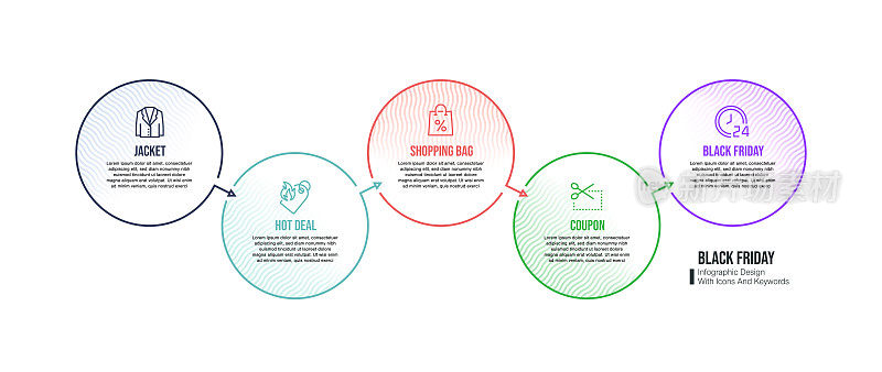 信息图表设计模板与黑色星期五的关键字和图标