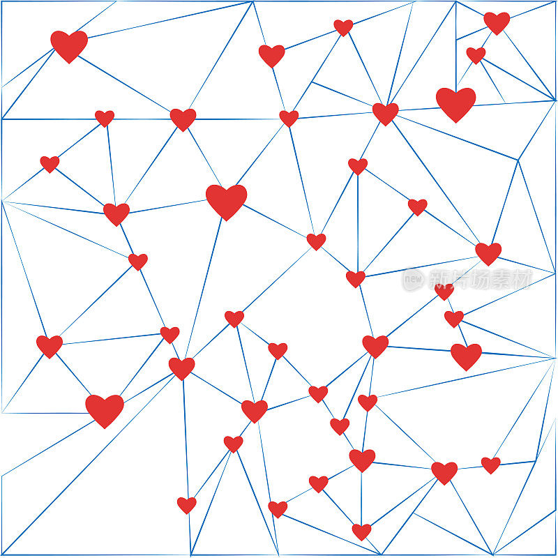 网络和红心在白色的背景上做广告和贺卡关于爱情，婚礼，