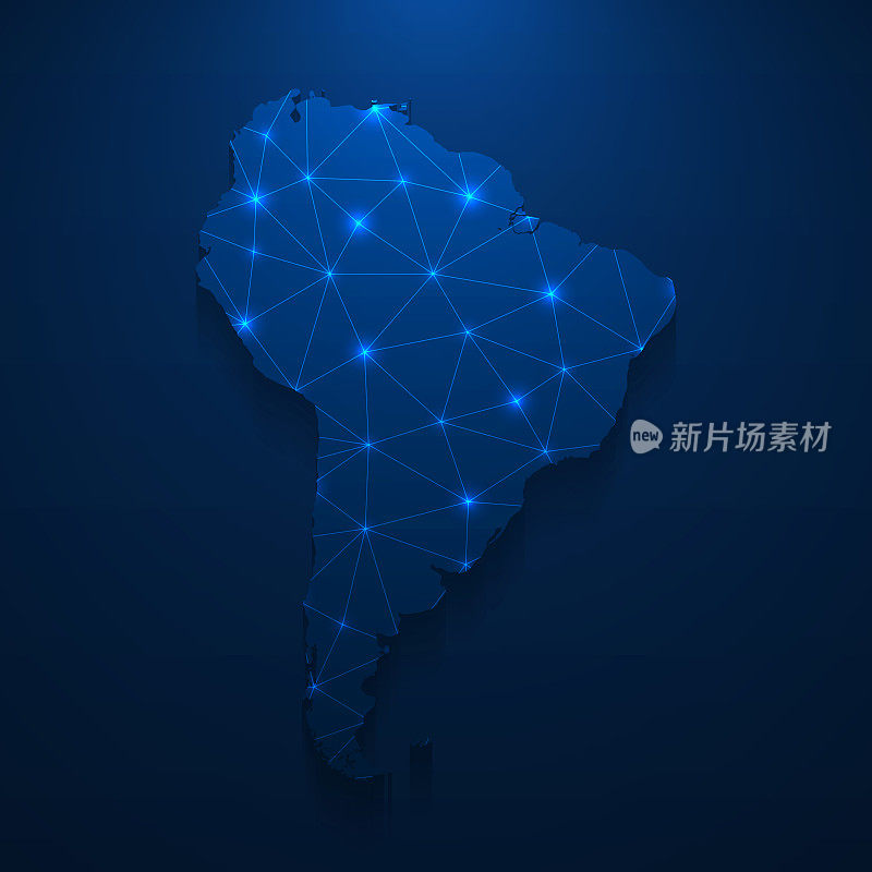 南美地图网络-明亮的网格在深蓝色的背景