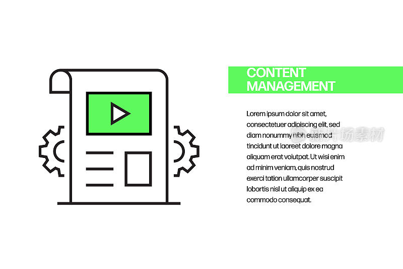 内容管理平面线图标，轮廓向量符号插图。