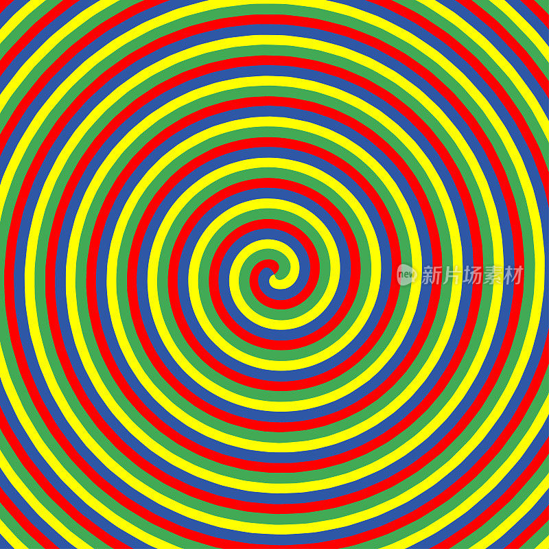 催眠的彩色圆圈。收集多彩的迷幻螺旋背景。抽象催眠，视错觉漩涡。矢量插图。