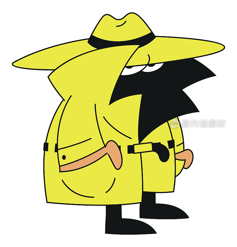 矢量画的侦探吉祥物人物与帽子寻找线索的犯罪