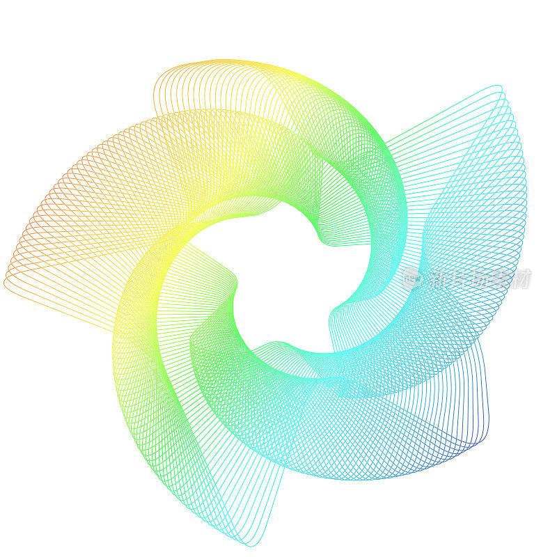 扭曲的波浪图案，像花一样，由彩虹色的线条构成