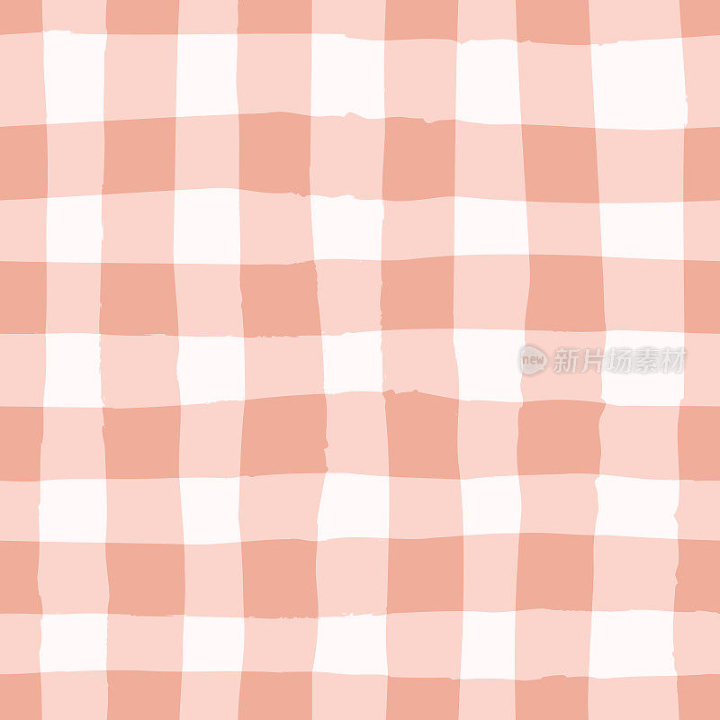 格子图案，方格布矢量无缝重复设计背景桃红色和粉红色。手绘纹理线。