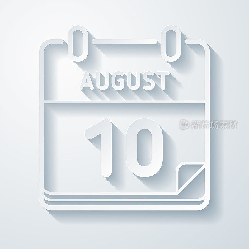 8月10日。在空白背景上具有剪纸效果的图标