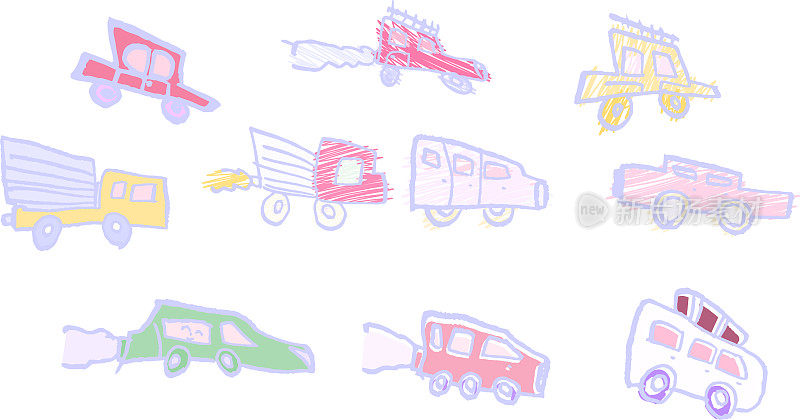 POP可爱的汽车涂鸦由一组儿童