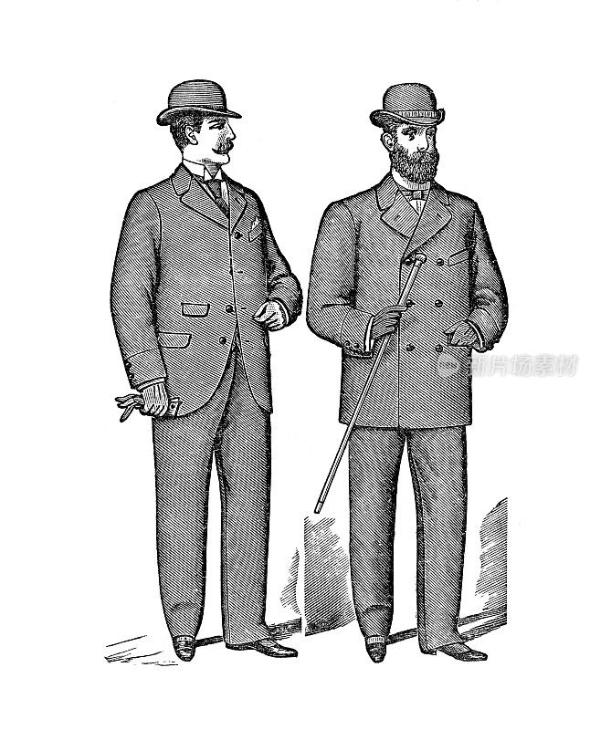 1897年流行西装和圆顶礼帽的男人
