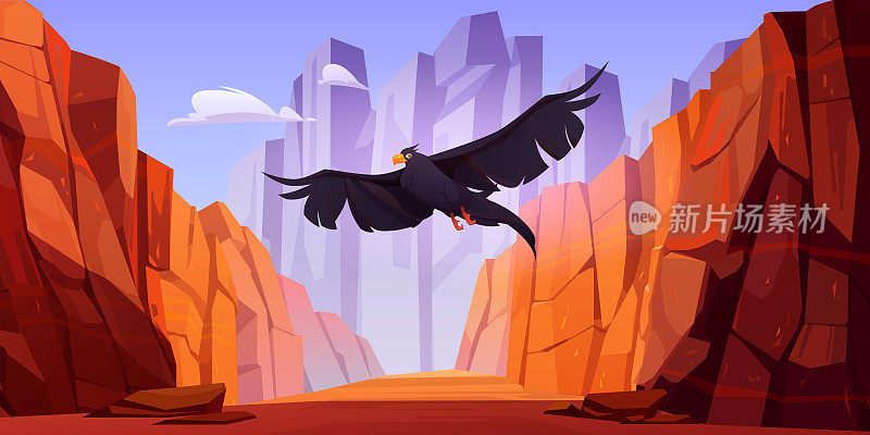 乌鸦在红山峡谷飞翔
