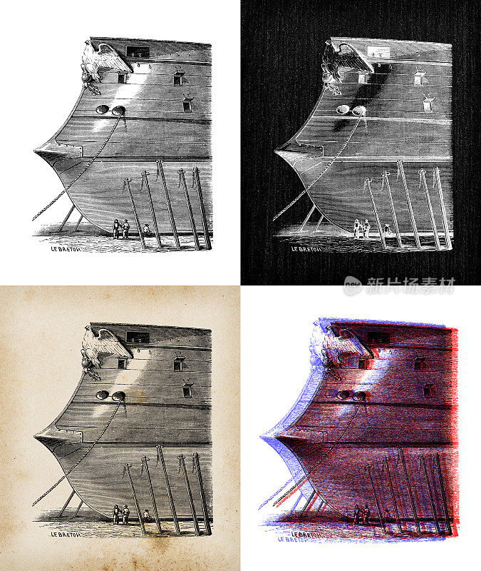 科学发现的古代插图:蒸汽动力船