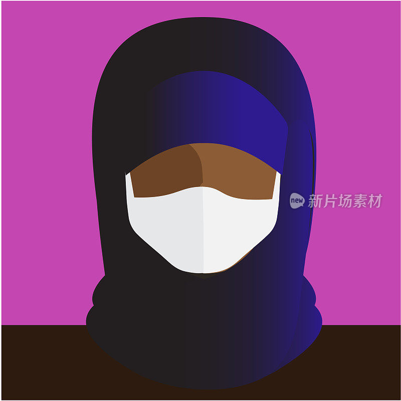 摘要:成年穆斯林妇女戴着面具，化身为现代色彩鲜明的平面图标