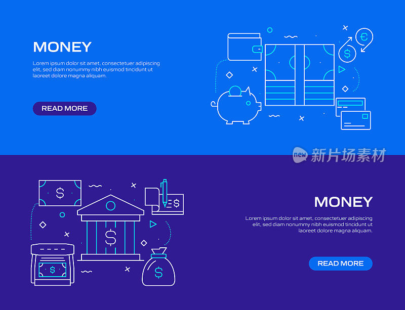 金钱相关的平线横幅设计与图标