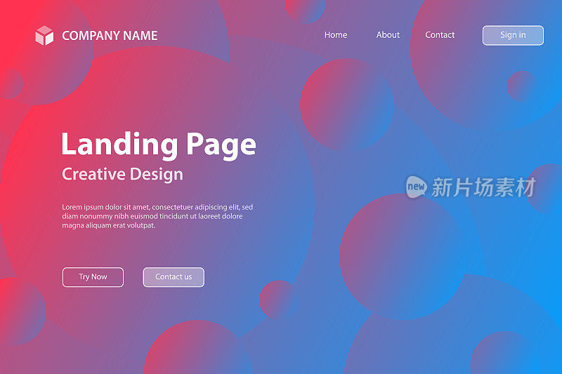 着陆页面模板-抽象的几何背景与蓝色渐变圆