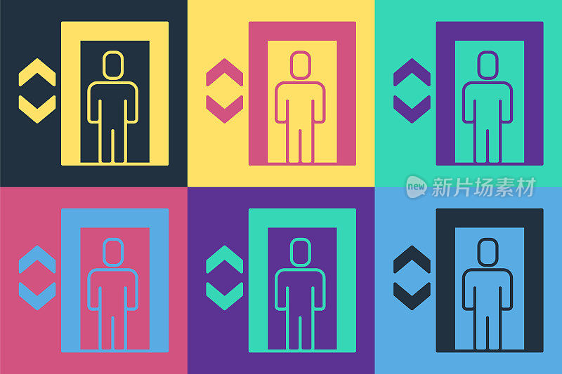 波普艺术升降机图标孤立的颜色背景。电梯的象征。向量