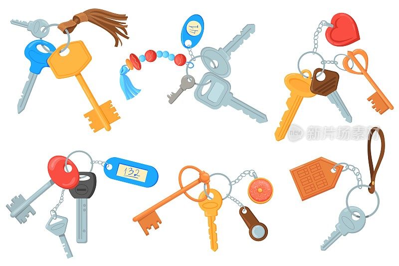 卡通keyring。公寓钥匙与钥匙链，涂鸦钥匙链挂件，家庭钥匙链和钥匙持有人收集，钥匙环丢失保护，房地产房子整洁的口袋配件