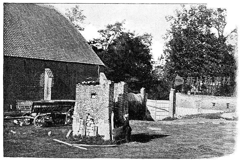 Ch?teau德古蒙特在滑铁卢平原战场，比利时- 19世纪