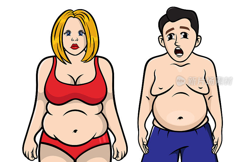 超重夫妇，胖女人和胖男人。