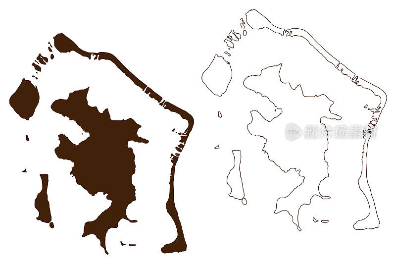 波拉波拉岛(法国，法国共和国，太平洋，社会群岛群岛，法属波利尼西亚)地图矢量插图，潦草素描波拉波拉地图