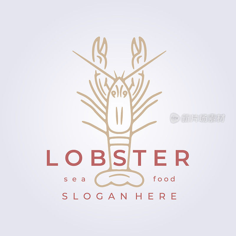 最小线龙虾鲜海鲜标志图标符号标签模板背景矢量插图设计，餐厅业务