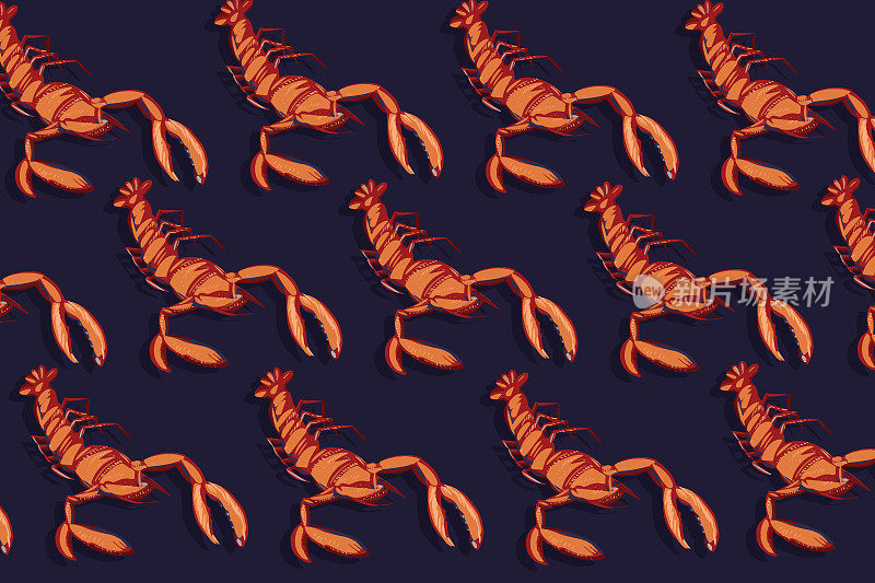 红龙虾无缝图案