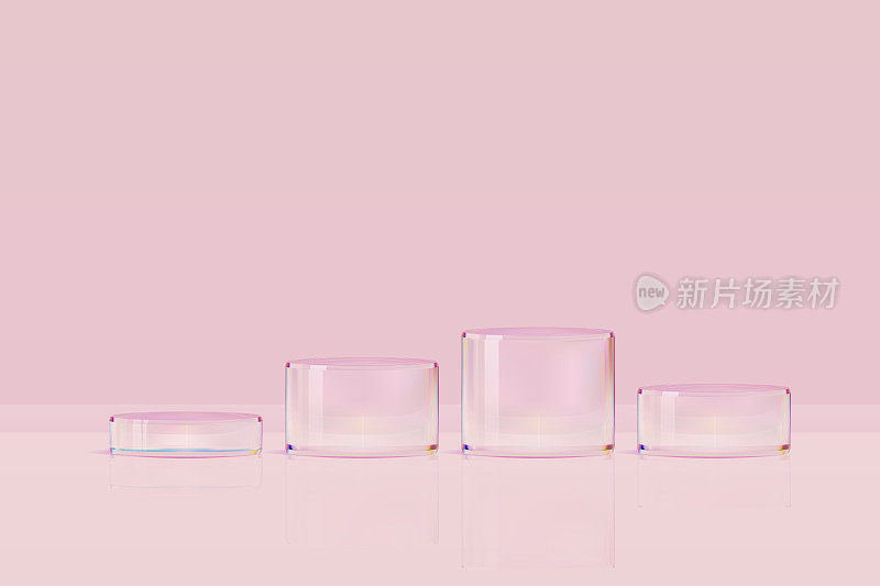 3d玻璃平台。美容产品展示化妆品最小场景。矢量化妆品推广阶段。