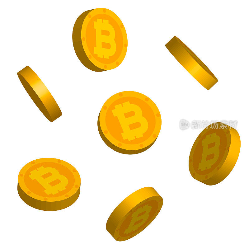 3d比特币硬币矢量插图。大等距黄金加密货币图形设计元素。虚拟货币，等距金币，模糊细节。