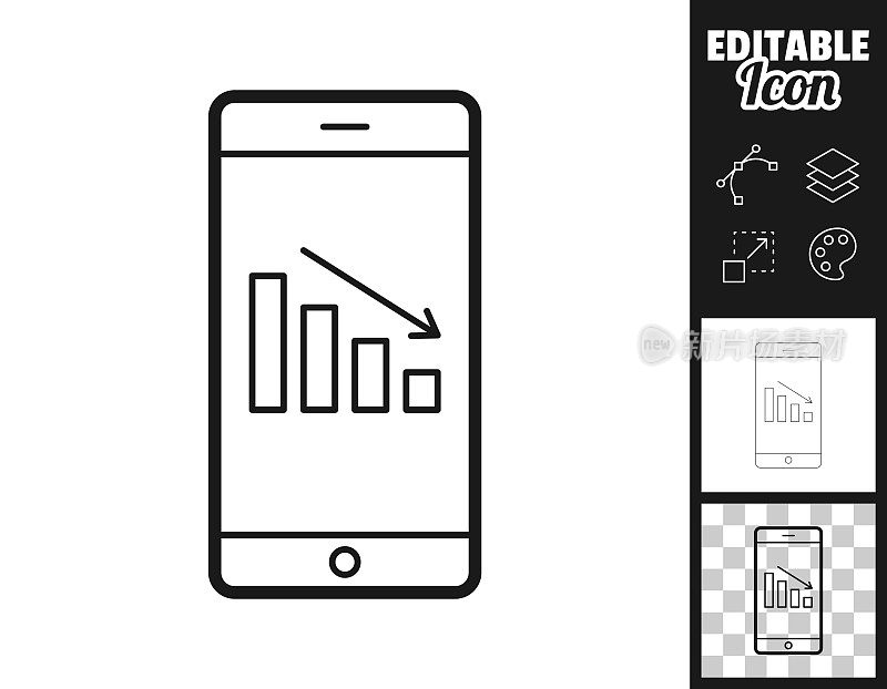 智能手机上的递减图。图标设计。轻松地编辑