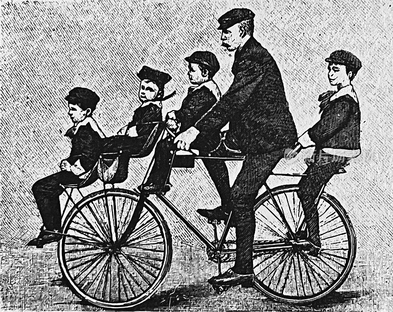 家庭自行车――父亲带着4个儿子骑自行车