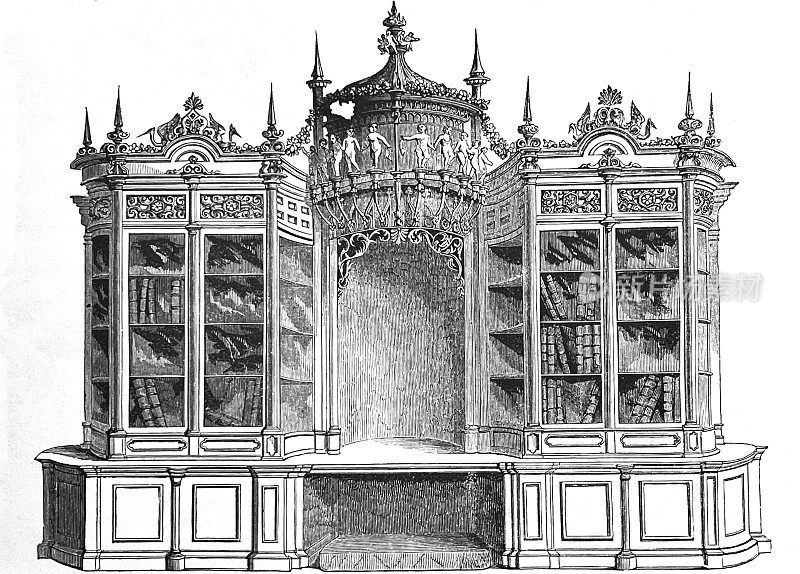 1851年伦敦水晶宫展览，装饰华丽的书柜