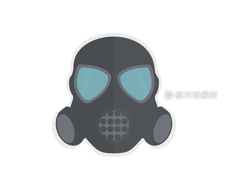 带金属过滤器的口罩，防护有毒空气的呼吸器。保护军队装备免受有毒和化学危险的安全矢量设计和说明。