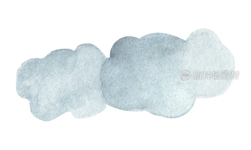 水彩简单的蓝色云手绘在白色背景。