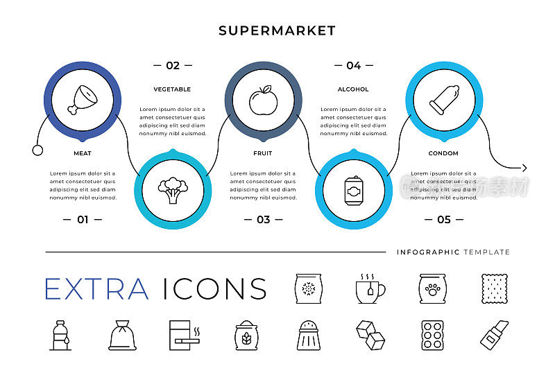 超市线图标和信息图表模板