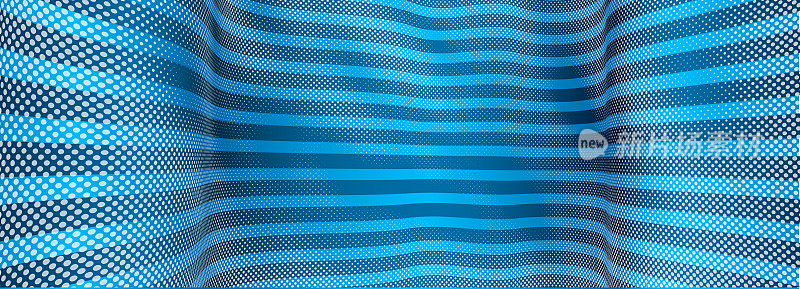 三维抽象蓝色背景，点状纹理和线条矢量设计，科技主题，透视立体点流，大数据，纳米技术。
