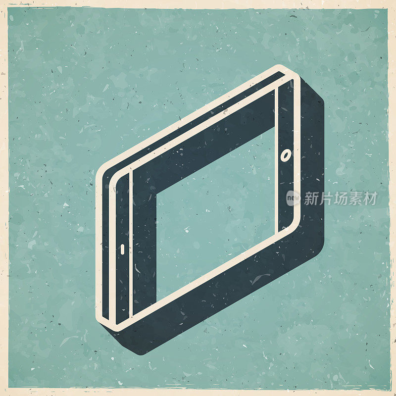 等距平板电脑-水平位置。图标复古复古风格-旧纹理纸