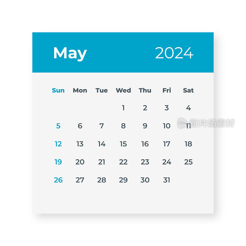 2024年5月――日历叶子。矢量图