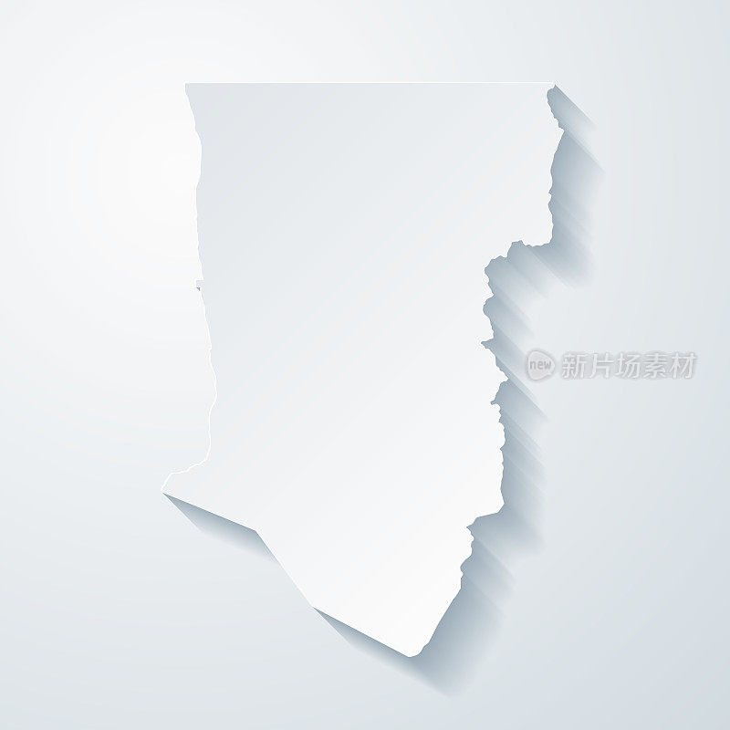 陶斯县，新墨西哥州。地图与剪纸效果的空白背景