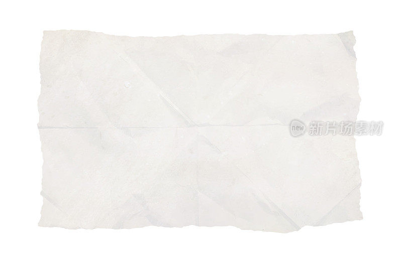 白色的褶皱碾碎的乡村褶皱纸水平矢量背景与褶皱，皱纹和折痕;一张空白的废纸页，上面有拷贝空间，周围都是不平整的边缘