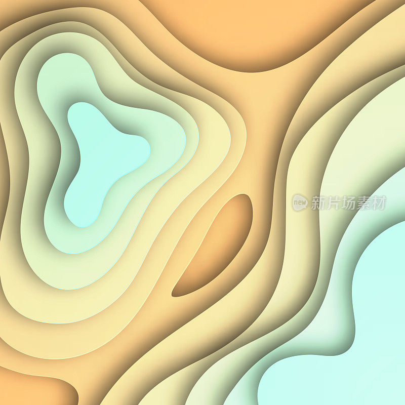 剪纸背景-橙色抽象流体形状-新潮的3D设计