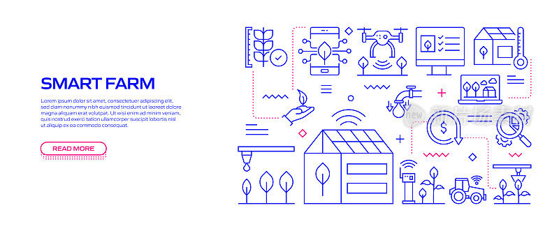 智能农场相关的线条风格横幅设计的网页，标题，小册子，年度报告和书籍封面