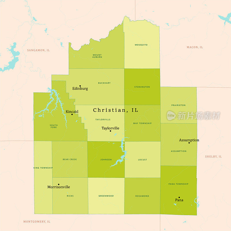 IL基督教县矢量地图绿色
