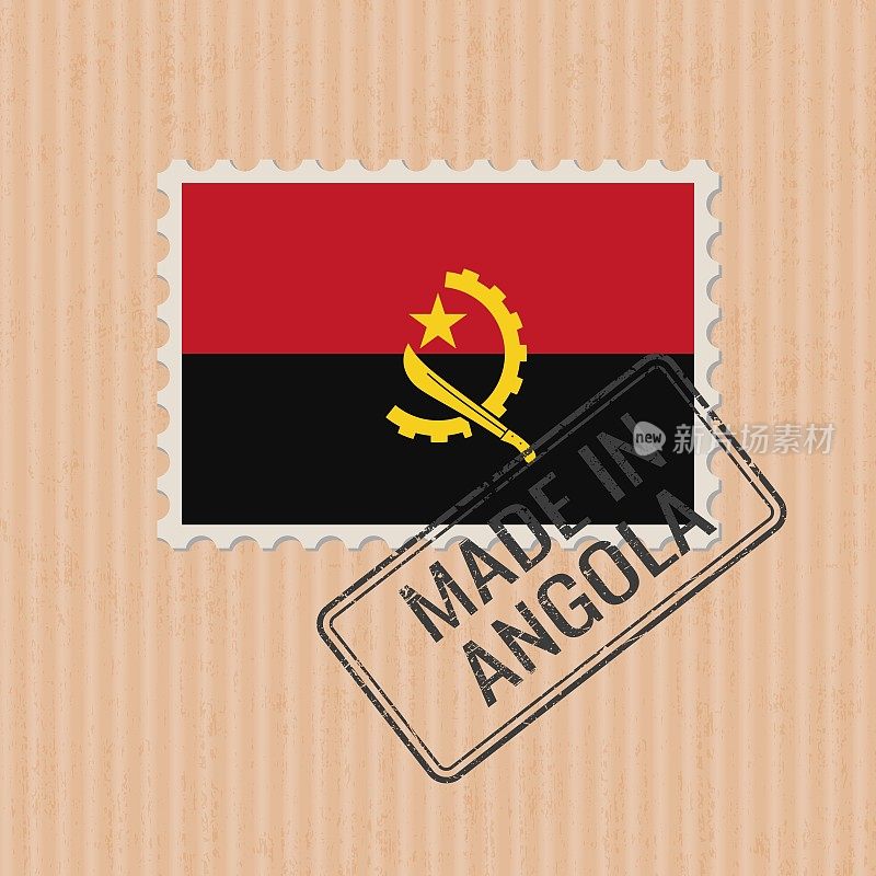 安哥拉制造徽章矢量。安哥拉国旗贴纸。油墨印章隔离在纸张背景上。