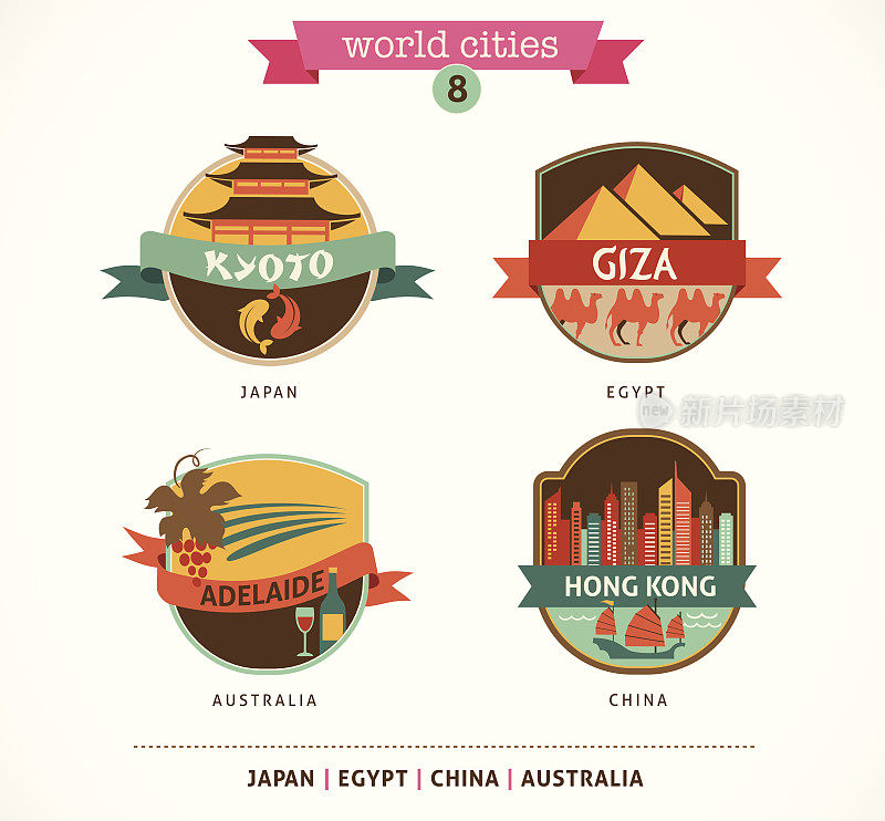 世界城市标签-京都，吉萨，阿德莱德，香港，