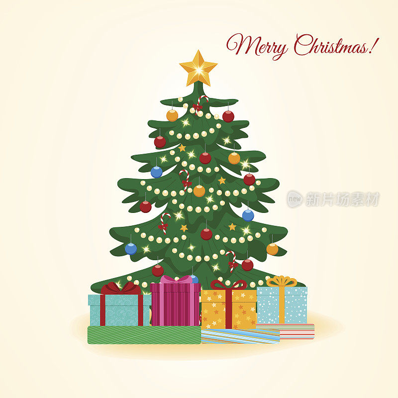 圣诞树与五颜六色的盒子与礼物