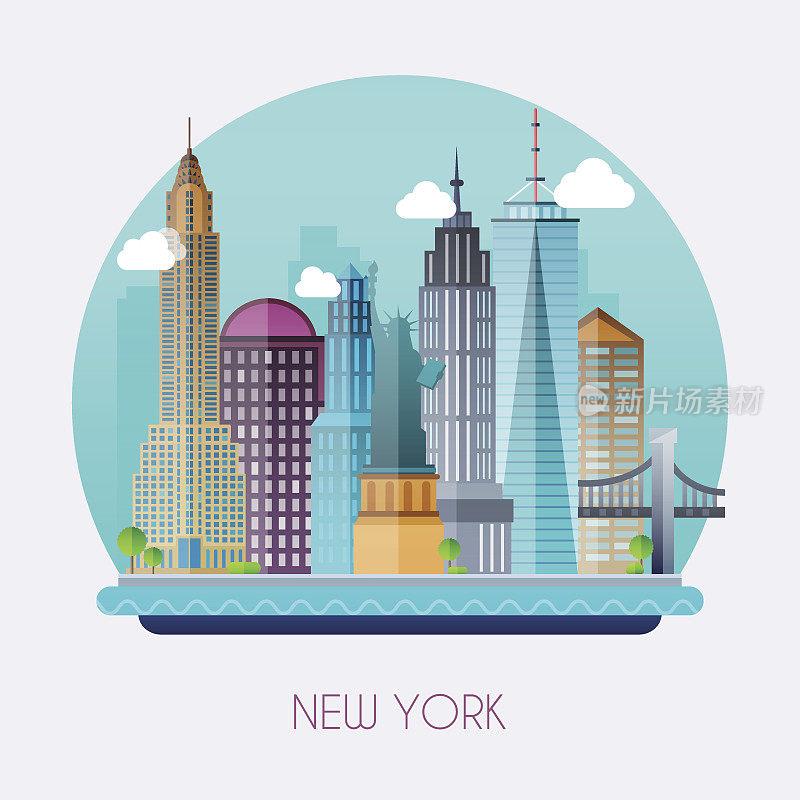 纽约市。建筑的天际线和矢量景观