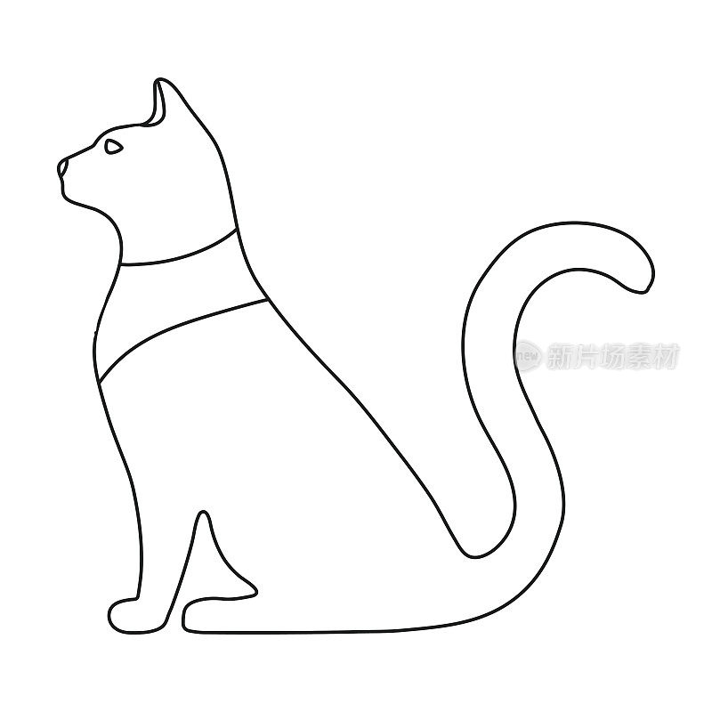 猫女神Bastet图标在轮廓风格孤立的白色背景。古埃及符号股票矢量插图。