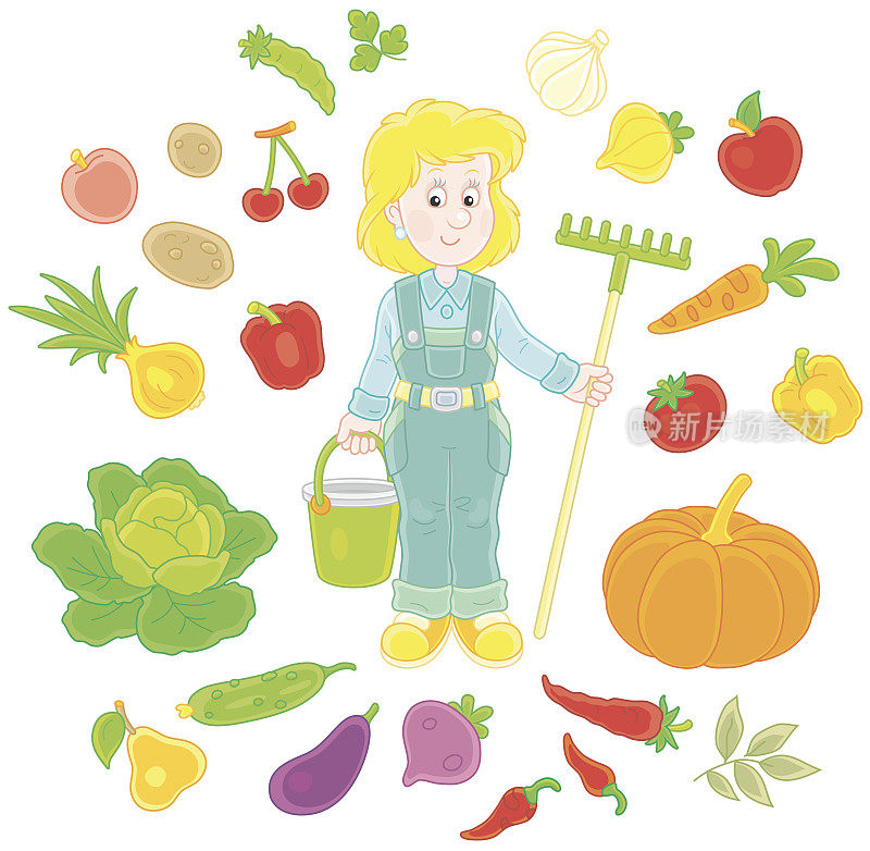 园丁与水果和蔬菜