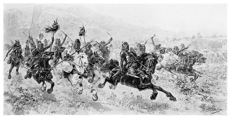 匈奴王阿提拉和他的军队正在冲锋